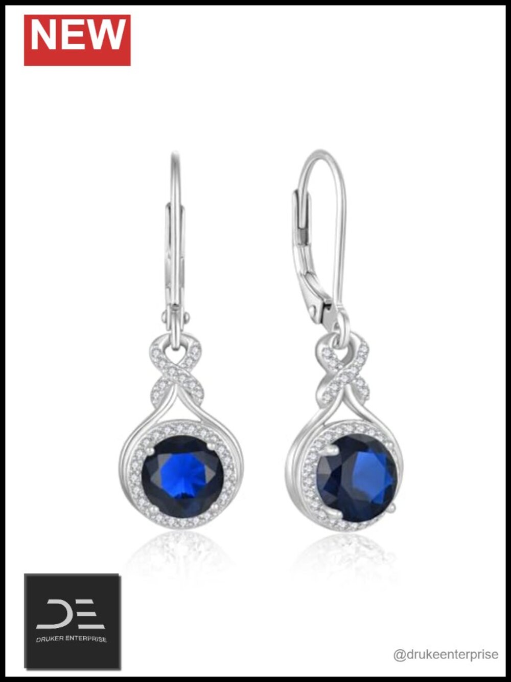 Infinity Dangle Earrings 925 Sterling Silver Cubic Zirconia Leverback Women